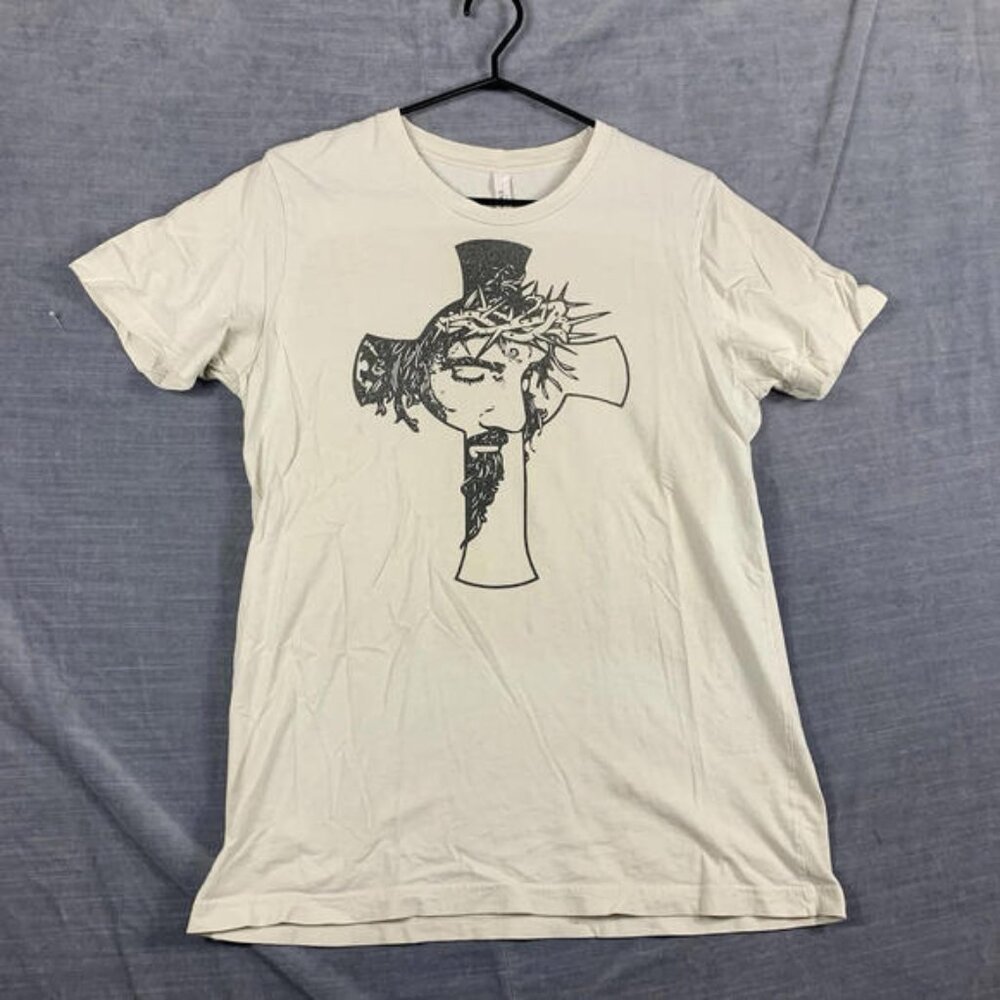 Jesus Cross Mens Size M Classic White Tee Tshirt Crown Of Thorns READ